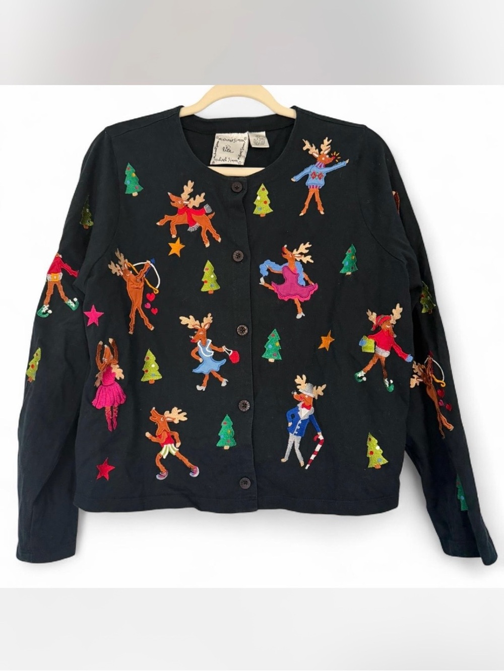 Rare Vintage Michael Simon Christmas Reindeer Cardigan 100% Cotton (Large)